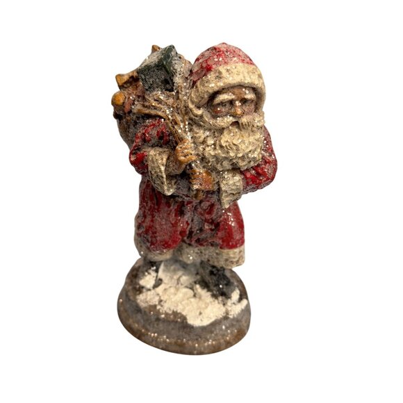 Other - Hand-Carved Vintage Santa Claus Figurine With Sack Of Toys & Glitter Finish